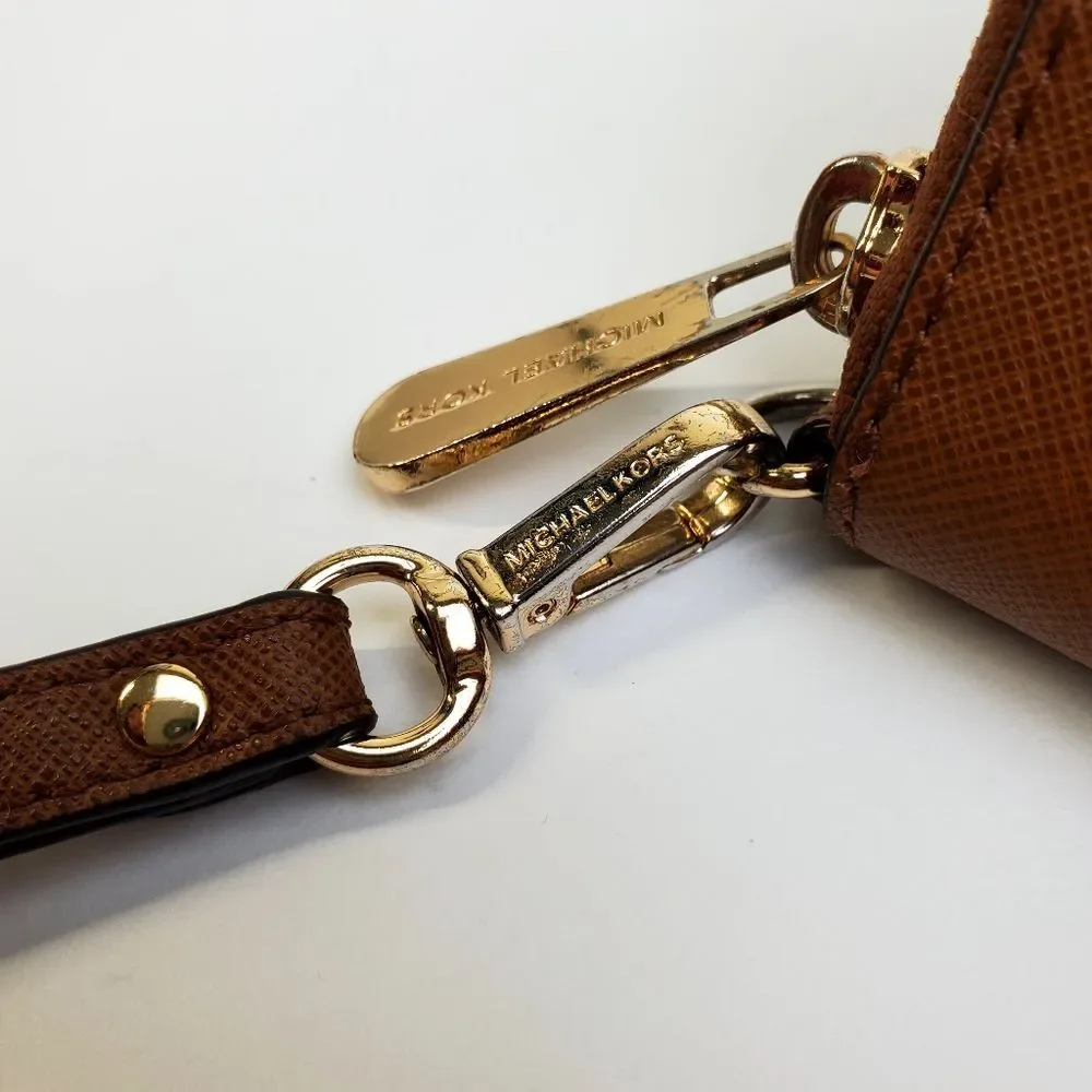 MICHAEL KORS Brown Saffiano Leather Zip-Around Wristlet Wallet